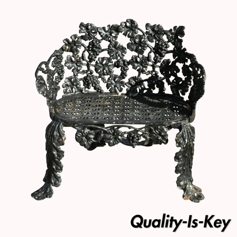 Antique Cast Iron Grapevine Leaf Small Garden Patio Outdoor Plant Stand Bench Cover