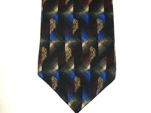 Salem Mens Necktie Tie Black Blue Beige Geometric 100% Silk Wide 58" Career - Picture 1 of 4