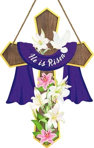 Easter Cross Door Sign He Is Risen Easter Decoration Easter Cross Sign for Front - Picture 1 of 12