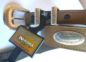 Cinturón Nocana Marrón Cuero Tono Plata Acento Talla 36 Nuevo con Etiquetas - Imagen 1 de 8