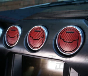 2015-2019 Mustang RED Carbon Fiber Interior AC Vent Accent Decal Cover Kit - Picture 1 of 3