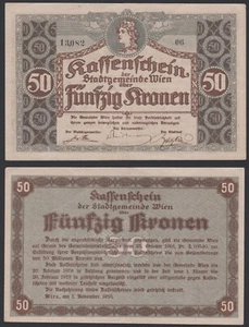 Austria Vienna 50 kronen 1918 Kassenschein Wien Three Signatures Block 06 aXF - Picture 1 of 8