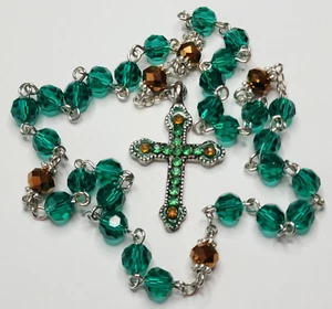 May Birthstone Anglican Prayer Beads Protestant Rosary Green Brown Glass Beads - Picture 1 of 6