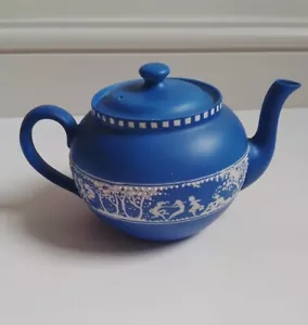 Vintage Jasperware Blue & White John Tams Teapot Stoke On Trent - Picture 1 of 21