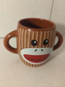 Galerie Double Handle Sock Monkey Ceramic Coffee Tea Cocoa Mug Cup - Picture 1 of 4