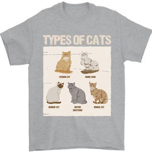 Types of Cat Persian Siamese British Bengal Mens T-Shirt 100% Cotton - Picture 1 of 12