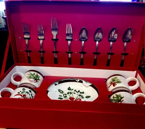 Vintage Sakura Holiday Greens 16 Stück Oneida Steinzeug Set Neu in offener Verpackung - Bild 1 von 4
