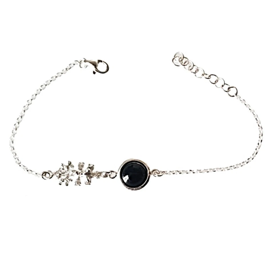 PULSERA CRUZ de CARAVACA PLATA DE LEY y Onix natural 8mm.  Con estuche regalo - Imagen 1 de 4