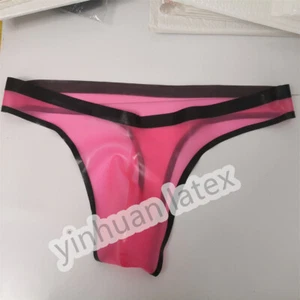 Transparent Pink Latex Briefs with Black Trim Shorts Rubber Underwear for Men - Picture 1 of 3