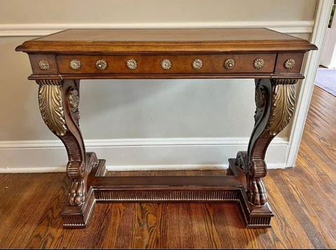 Antique 19th Century Mahogany Ornate Engraved Leather Top Writing Desk/Console Cover