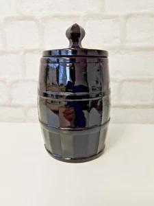 Vintage Black Milk Glass Barrel Pot with Lid 15cm Tall, Black Glass Pot - Picture 1 of 11
