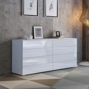 New Modern 8 Drawer Chest Dresser Storage Cabinet High Gloss Furniture Black AU - Picture 1 of 7