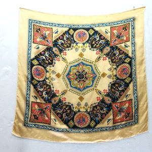 VTG 50s Wacoal Japanese Champagne Mandala Hand Rolled Silk Scarf 30" x 30" - Picture 1 of 5