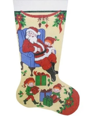 Needlepoint Handpainted Lee Christmas Stocking Sleeping Santa 23" - Image 1 of 4