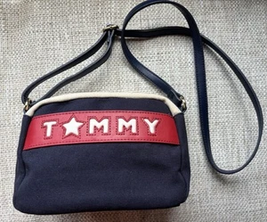 Tommy Hilfiger Navy Blue Red Logo Crossbody Purse Canvas Shoulder Bag 8x5.5x3 - Picture 1 of 5