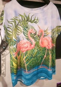 Amber Moran Art & Sol Damen T-Shirt Grafik Flamingo Tropical Art to Wear Gr. XL - Bild 1 von 4