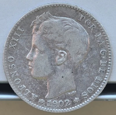 Spain 1902 (02) SM-V Peseta Silver Coin - Key Year - Image 1 of 2