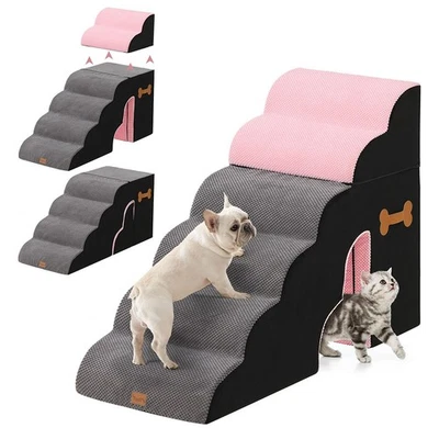 6-Steps Dog Stairs Ramp for High Beds Sofa Couch Adjustable Height Memory Foam - image 1 of 4