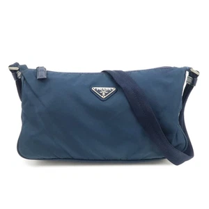 PRADA Triangle Logo Nylon Leather Shoulder Bag Crossbody Bag Navy Auth Used F/S - Picture 1 of 24