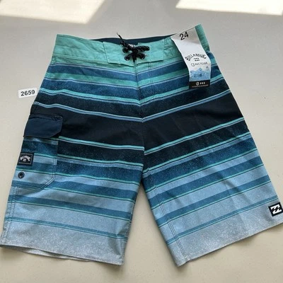 Pantalones Cortos Billabong Big Boy Talla 24 Azul Rayas Pro Elastizados Rendimiento Nuevos con Etiquetas Foto 1 de 4