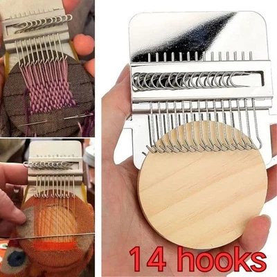 14 Hooks Small Loom Fast Speed Weave Type Darning Tool Wood Machine Knitting - Image 1 of 4
