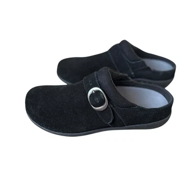 Zapato zueco de mula de gamuza negra Ashley talla 6B Spenco para mujer ortopédico comodidad neutro Foto 1 de 4