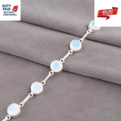 Cyber Monday Deal prata esterlina redonda opala leitosa conjunto de moldura de corrente de esposa pulseira - Imagem 1 de 4