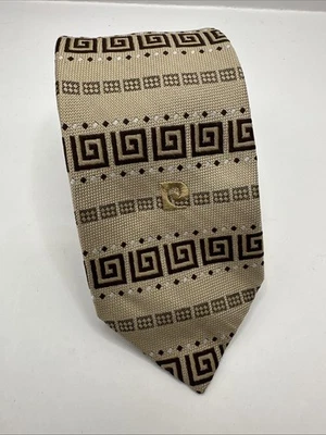 Vintage 1970s Polyester Pierre Cardin Tie Necktie Brown Tan Geometric - Image 1 of 4