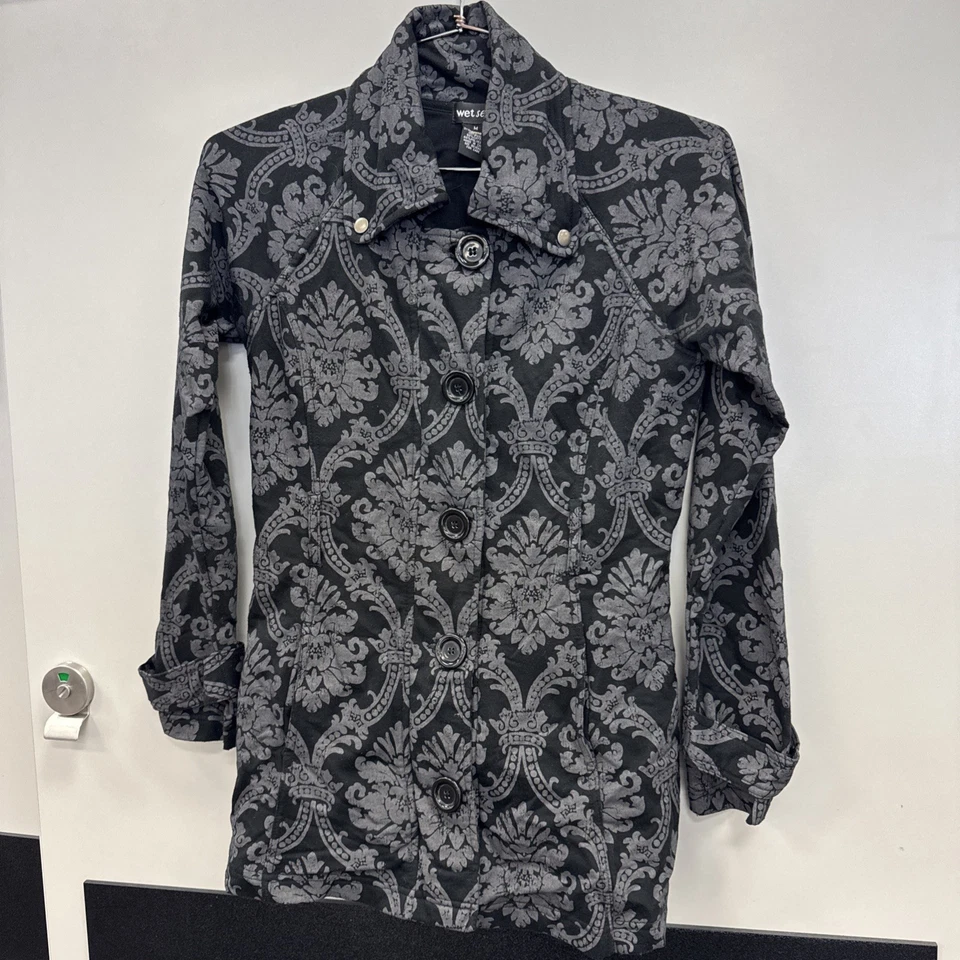 Chaqueta Floral Sello Húmedo Palanca Frontal Gótica Negra Informal Años 2000 Talla M Foto 1 de 4