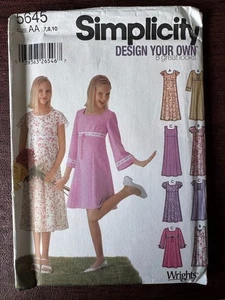 Simplicity 5645 Size 7-8 10 Girls' Design Your Own Pullover Dress - Picture 1 of 3