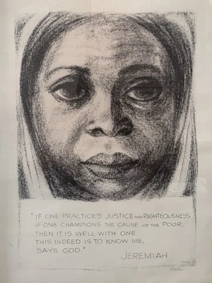 🔥 RARO Vintage 1971 PRETO Afro-Americano DIREITOS CIVIS Litografia, COLLINS - Imagem 1 de 4