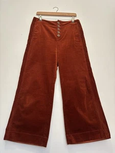 Anthropologie Cord Trousers 12 40 High Waisted Wide Leg Stretch Oxblood Red Boho - Picture 1 of 10