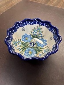 Handcrafted Polish Pottery Boleslawiec | 4.25" Floral Scalloped Bowl |MW/DW Safe - Picture 1 of 22