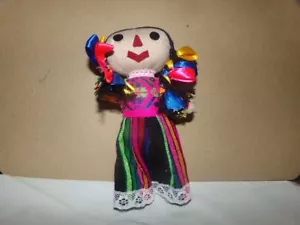 Bambola arte popolare messicana fatta a mano nastri colorati nei capelli bambola straccio 10 pollici - Foto 1 di 13