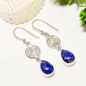 Copper Lapis Lazuli Stone, Dangle & Drop, 925 Sterling Silver, Designer Earring - Picture 1 of 10