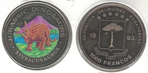 EQUATORIAL GUINEA COLORED 1000 FRANCS UNC COIN 1993 YEAR KM#82 STYRACOSAURUS - Picture 1 of 1