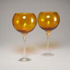 Two (2) Union Street Sienna Amber Optic Burgundy Wine Glasses 10" Rare (D)
