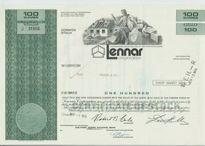 Lennar Corporation Stock Certificate Homebuilder - Picture 1 of 1