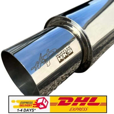 HKS HI-POWER UNIVERSAL SINGLE EXHAUST MUFFLER Inlet 2.5 Outlet 4.0 Inches SS - Image 1 of 4