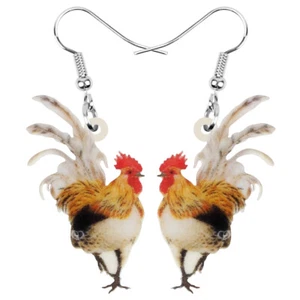 Acrylic Long Tail Rooster Earrings Dangle Farm Animal Jewelry For Women Charms - Picture 1 of 5