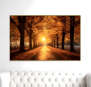 Autumn Pathway Canvas Painting Home Decor Landscape Wall Poster Print Art - Picture 1 of 4