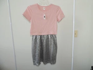 NWT Girls Large (10) Regular * GAP KIDS * Pink & Silver Sequin Lined Dress T-36 - Picture 1 of 6