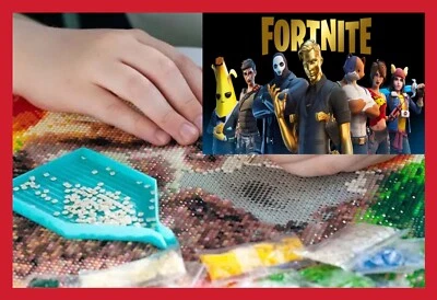 SET KIT LOISIRS CRÉATIFS BRODERIE FORTNITE JEU VIDÉO DIAMANT 3D TOILE CANEVAS - Photo 1/4