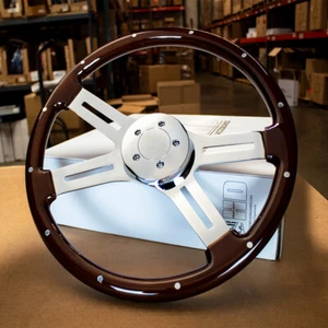 "Kit de volante y buje: remache de 5 pernos clásico doble de madera oscura de 18" (Freightliner) - Imagen 1 de 7