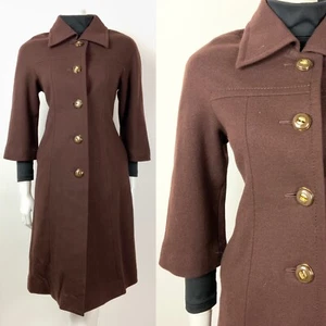 VINTAGE 60s 70s BROWN GOLD MOD CROPPED SLEEVE SWING COAT 10 12 - Picture 1 of 7