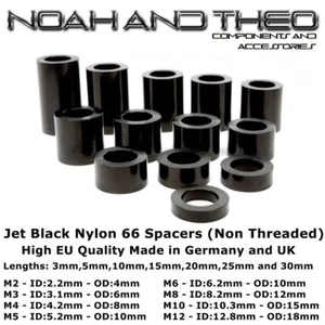 12x Jet Black Nylon 66 Plastic SPACERS Standoff Washer M2 M3 M4 M5 M6 M8 M10 M12 - Picture 1 of 2