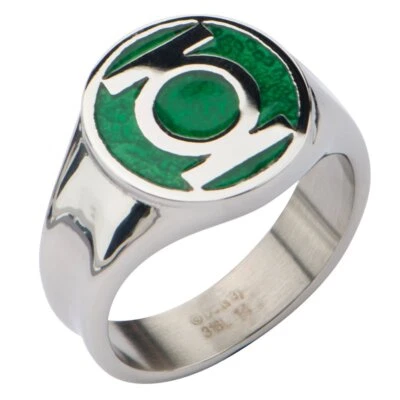 DC Comics Official Green Lantern Symbol Stainless Steel Ring  - Chrome Finish - Image 1 of 4