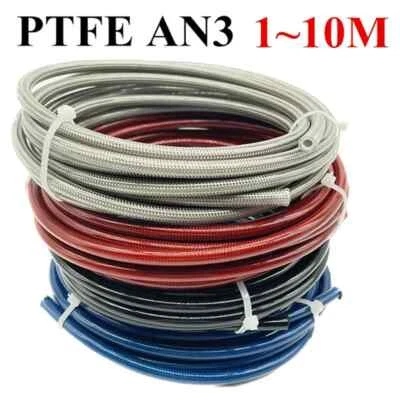 1-10M 3AN AN3 ID:1/8" PVC Stainless Steel Braided PTFE Fuel Hose Oil Brake Line - Image 1 of 4