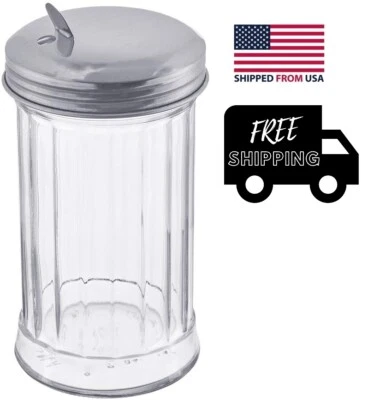 12 oz Retro Sugar Shaker Glass Dispenser & Stainless Steel Lid with Pour Flap - Image 1 of 2