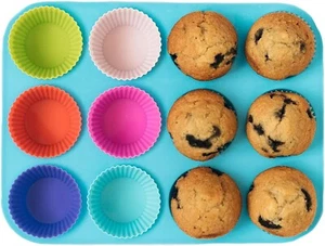 Silicone Muffin Pan 12 Cup Baking Pan /24 Mini Cupcake Pan Baking Molds - Picture 1 of 6